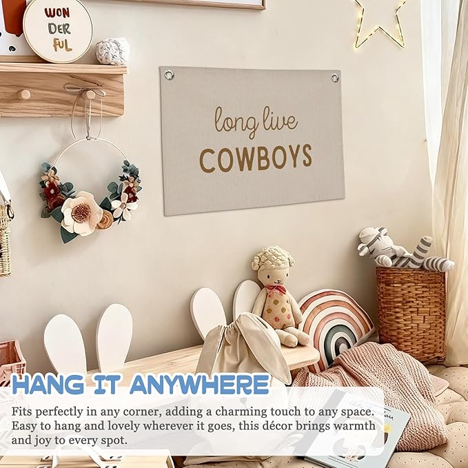 Western Nursery Decor,Long Live Cowboys Wall Art,Western Cowboy Wall Decor Hanging Banner Flag for Kids Boys Toddler Nursery Room Bedroom Playroom 30x20 Inch