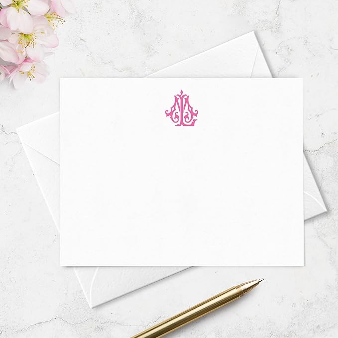 Fairmont & Grove Chic Interlocking 2 Letter Monogram Note Card and Envelope Stationery Set, Classic Monogrammed Personalized Stationary in Choice of Set Size and Colors (Monogram Only)