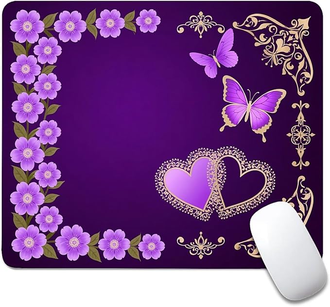 Square Mouse Pad Purple Butterfly, Personalized Premium-Textured Custom Mouse Mat Design, Washable Mousepad Cloth, Non-Slip Rubber Base Computer Mouse Pads for Wireless Mouse