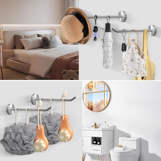 NearMoon Coat Hooks, Wall Mount Hooks for Hanging Hat Hurse Robe, 304 Stainless Steel Heavy Duty Towel Hangers for Bathroom Livingroom Hotel Kitchen Garage, 6 Pack (8 Inch, Brushed Nickel)