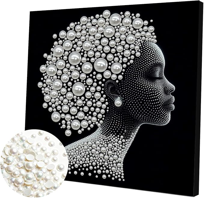 DIY Pearl Painting Kit with Wooden Frame, 3D Plastic Pearl Gemstone Ocean Art Craft for Adults Beginners, Diamond Art Kits for Adults, Home Wall Decor Ready Gift for Women(Woman Closed Eyes)(30*30cm)