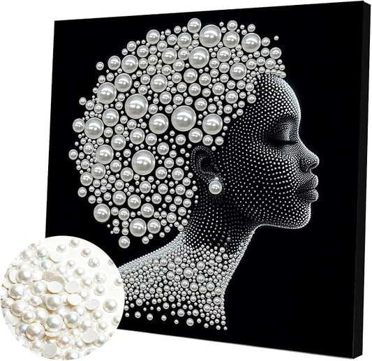 DIY Pearl Painting Kit with Wooden Frame, 3D Plastic Pearl Gemstone Ocean Art Craft for Adults Beginners, Diamond Art Kits for Adults, Home Wall Decor Ready Gift for Women(Woman Closed Eyes)(30*30cm)