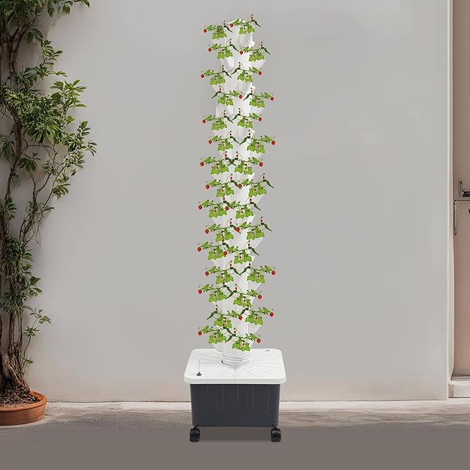 LOYALHEARTDY Hydroponics Growing System Kit, Vertical Hydroponic Tower with Water Pump & Wheels, 15 Layer 45 Plants Sites Indoor Gardening System for Vegetable, Strawberries, Lettuce