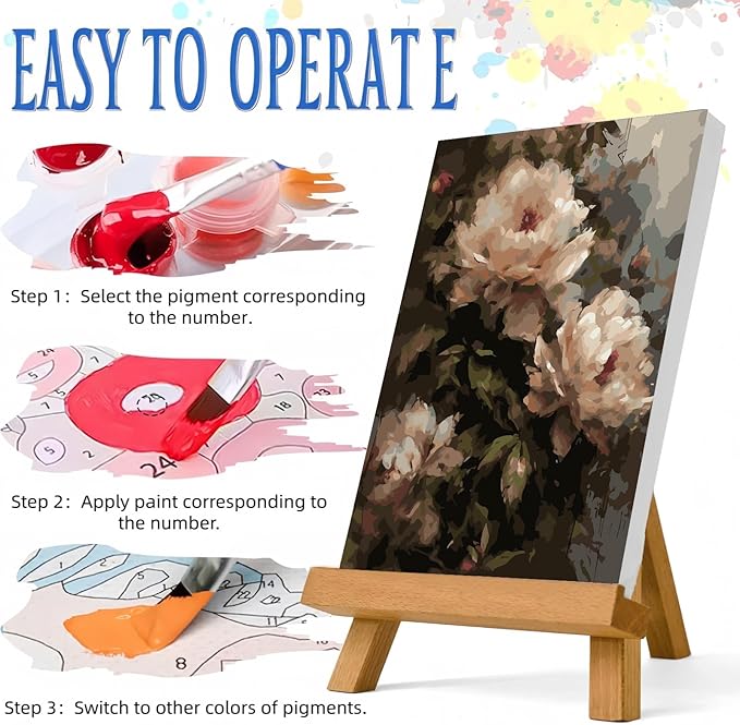 JYXSJYYD Paint by Numbers Kit for Adults Beginner,Peony Paint by Number Kits Canvas Without Framed,Flower DIY Acrylic Oil Painting Adults Paint by Numbers Kits for Home Wall Decor 16x20 Inch