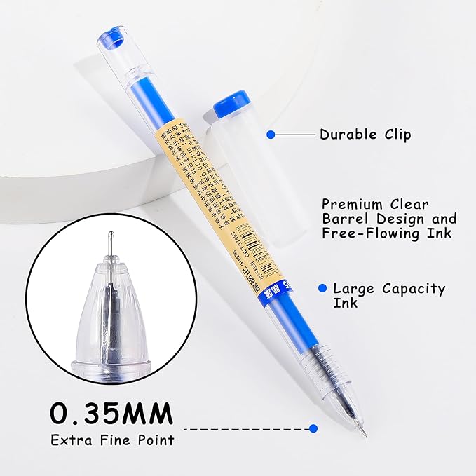 RIANCY 12 Pack Blue Gel Ink Pens, 0.35mm Extra Fine Point, Smooth Writing Rollerball Pens, Japanese Style Quick Dry No Smear No Bleed Ballpoint Pens for Journaling Note Taking Office School Supplies