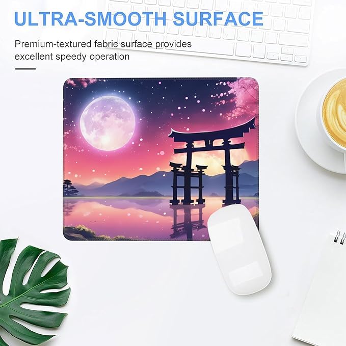 Mouse Pad, Anime Torii Gate and Cherry Blossoms Mouse Pads for Desk,Soft Computer Mouse Mat Square Waterproof Non-Slip Rubber Base Gaming MousePads for Women Men,Laptop,Office