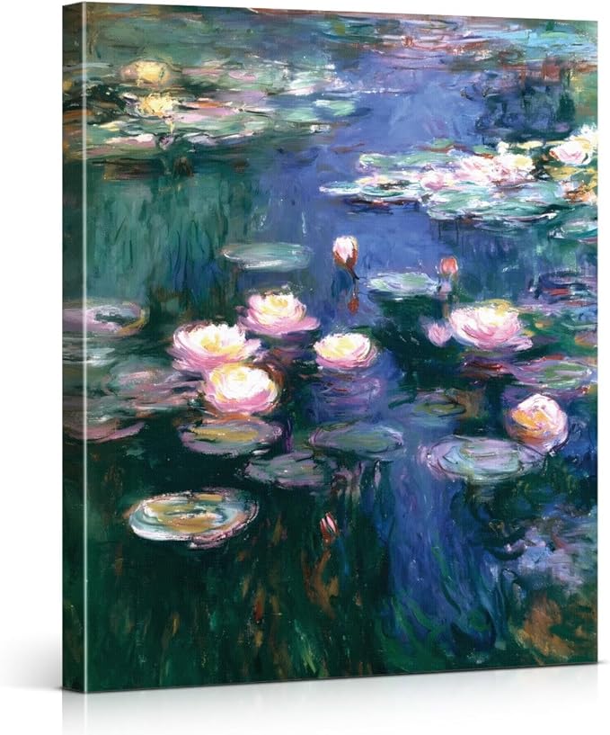 Monet Water Lilies Canvas Wall Art Print Vintage Lily pond Picture Painting Artwork Aesthetic Wall Decor for Home Farmhouse Living Room Bedroom 8x10 Framed