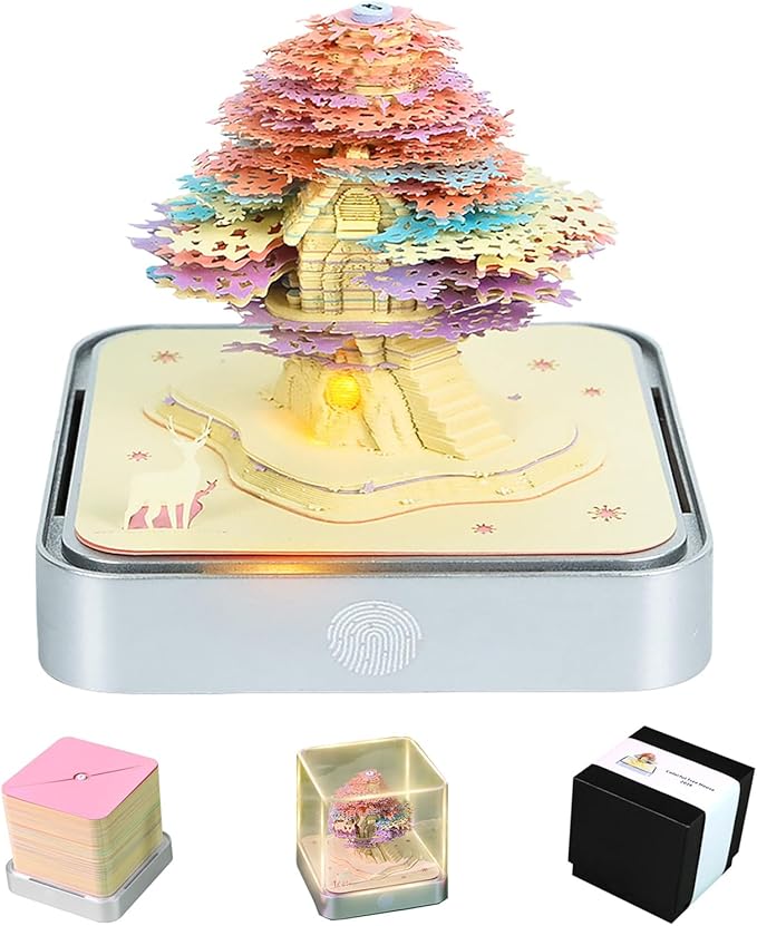 3D Time Piece Calendar 2026 3D Tear Away Art Memo Pad Notepad Desk Calendar with Light,3D Art Calendar Desktop Decoration Gift for Christmas (Colorful Tree)