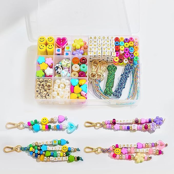 Pony Beaded Keychain Making Kit for Girls Women, 421 Pcs Personalized Jewelry Making Kit for Bag With Heart Flower Letter, DIY Key Charms Charm Supplies Crafts Accessoriess for Birthday Christmas
