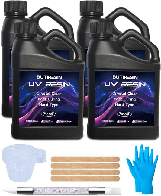 2000g UV Resin, UV Resin Clear - Fast Curing, Crystal Clear, Odourless, Low Viscosity & Hard Type, UV Resin Kit for DIY Jewelry Making, Casting, and Coating Crafts