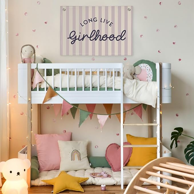 Girls Room Decor Long Live Girlhood Banner, Vintage Purple Stripes Flag Banner Nursery Playroom Wall Decor for Girls Bedroom Dorm Toddler Decorations Teen girls room decor 30x20,lk