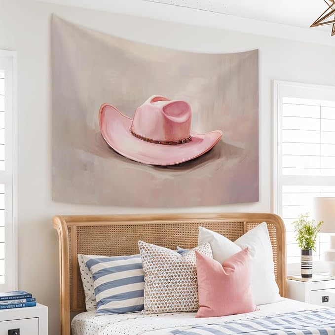 STHTTSW Pink Cowgirl Tapestry, Coastal Cowgirl Tapestries Wall Blanket, Preppy Light Pink Western Wall Hanging Decor for Teen Girl Women College Dorm Apartment Bedroom, 50x60 Inch
