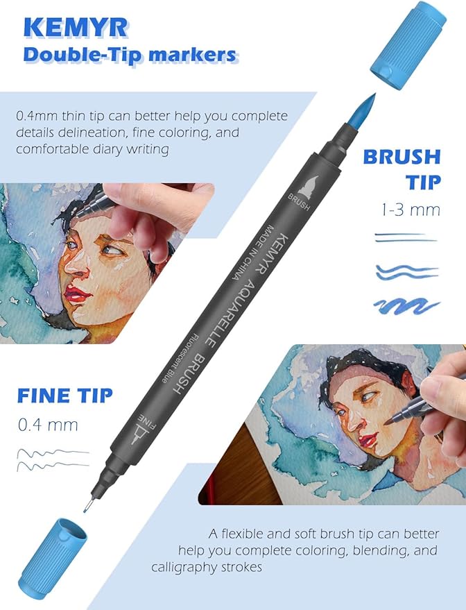 Markers for Adult Coloring Books: 100 Color Dual Tip Fine & Brush Pens - Water-Based Coloring Marker for Adults Drawing Sketching Bullet Journal Writing Lettering No bleeding