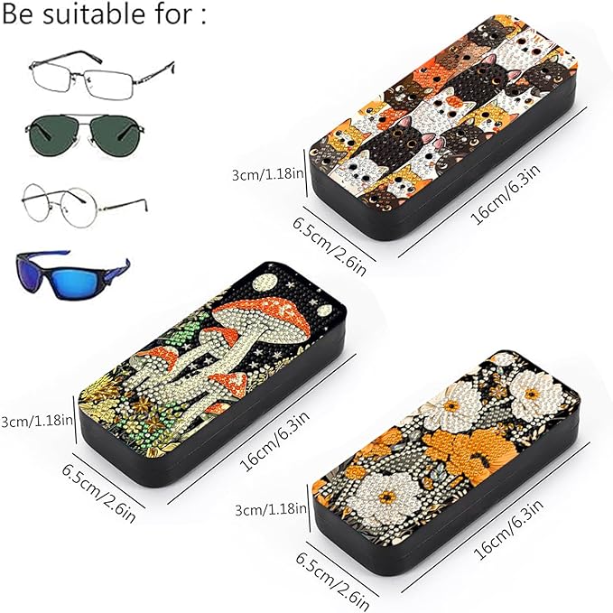 Leatrice 3pcs 5d Diamond Art Kits for Adults Small Diamond Painting Kit Gem Art Paint by Diamonds Dots Eyeglasses Case DIY for Beginner Women