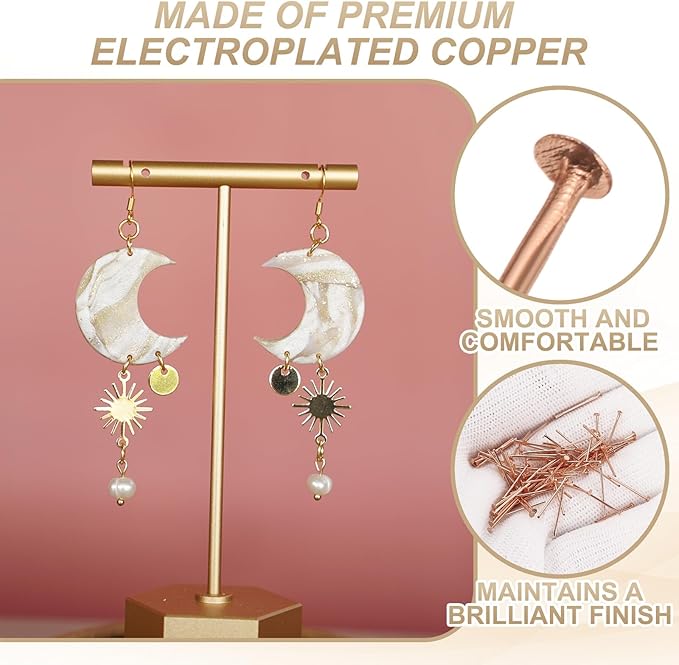 HARFINGTON 100pcs Flat Head Pins 0.94" 24mm Needles Bulk for Earring Pendant Necklace Bracelet Charm Jewelry Making Findings DIY Craft, Rose Gold