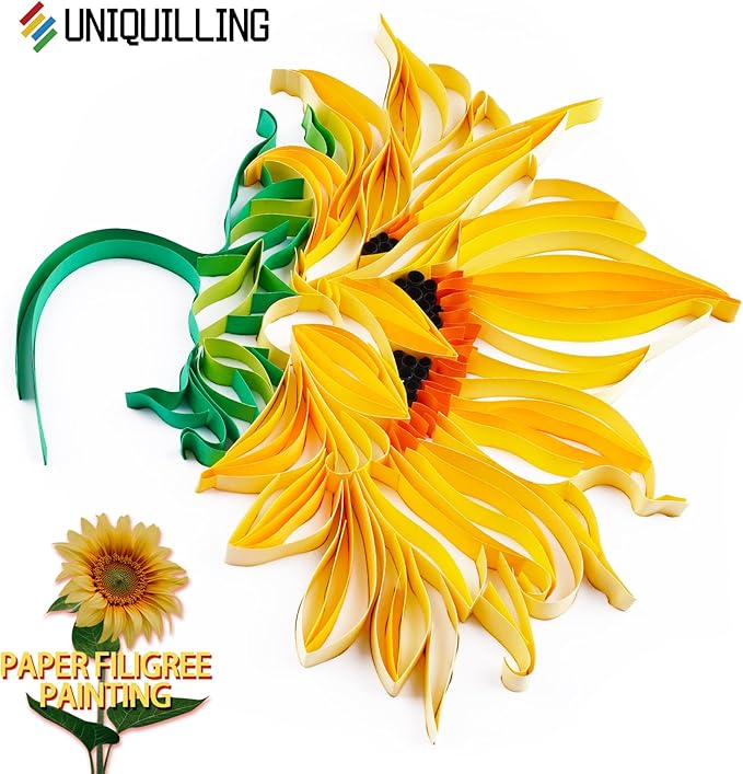 Uniquilling Quilling Kit Paper Quilling Kit for Adults Beginner, Handmade DIY Craft Quilling Paper Filigree Painting Kit Tools, Home Room Wall Art Decor Perfect Gifts, 8 * 10-inch Sunflower (Basic)