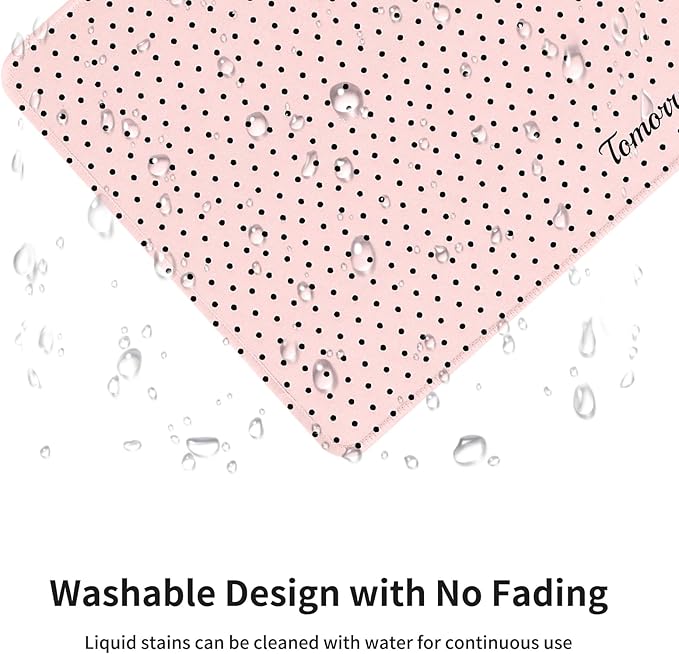 Seorsok Cute Pink Mouse Mat,Premium Textured Mouse Pads for Office Laptop,Washable Square Mousepads with Extended Stitched Edges Non Slip Rubber Base 9.5"x7.8"x0.12"Inch,Black Polka Dot Design