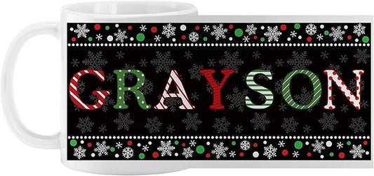 Let's Make Memories Personalized Mug - Festive Ceramic Coffee Mug for Christmas - Stocking Stuffer For Family, Friends, Neighbors - Microwave and Dishwasher Safe - Festive Name - Dark - 11 oz.