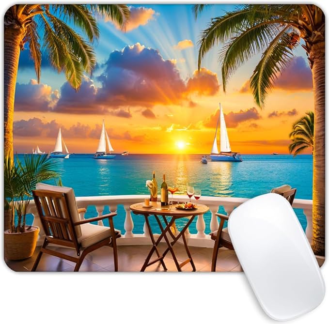 Square Mouse Pad Ocean Sunset,Gaming Mouse Pads for Desk,Soft Computer Waterproof Non-Slip Mouse Mat