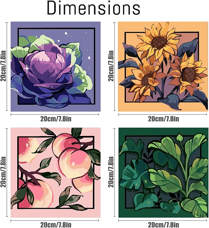 Canrichshop 4 Pack Framed Colorful Paint by Numbers Kit Beginner & All Ages,Plant Tone Paint by Number for Adults, DIY Painting Kits for Adults for Decor Present 8X 8 inch