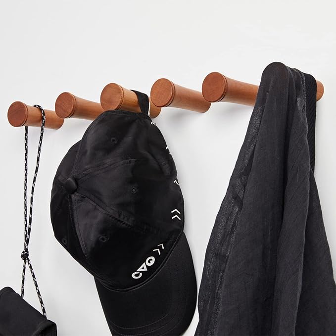 HomeDo Wood Wall Hooks Hat Rack, Wooden Coat Hooks Wall Mounted, Decorative Single Organizer Hat Hanger Towel Rack (Cherry-2inch,6Pack)