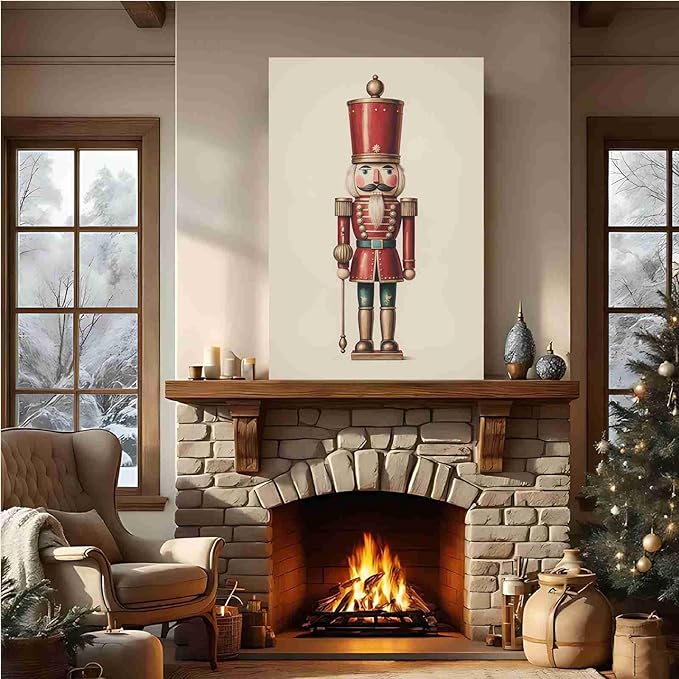Nutcracker Christmas Wall Art Festive Christmas King Holiday Print Classic Soldier Nutcracker Vintage Holiday Canvas Painting Indoor Decor for Home Offices Living Room Bedroom Dining Room farmhouse