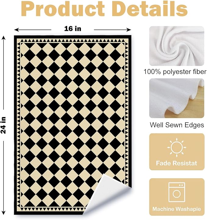Beige Black and White Abstract Kitchen Towels, Neutral Dish Tea Towels for Kitchen Decor, Black and Cream Retro Mid Century Modern Decorative Hand Towel for Bathroom, 16x24 Inches Set of 4