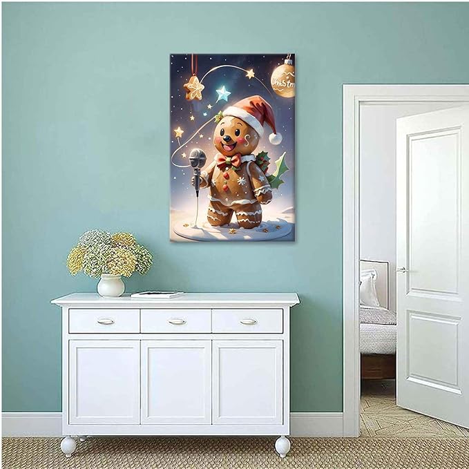 Framed Canvas Wall Art festive gingerbread character Funny Christmas Poster Trendy Christmas Decor 8x12in Wood Framed