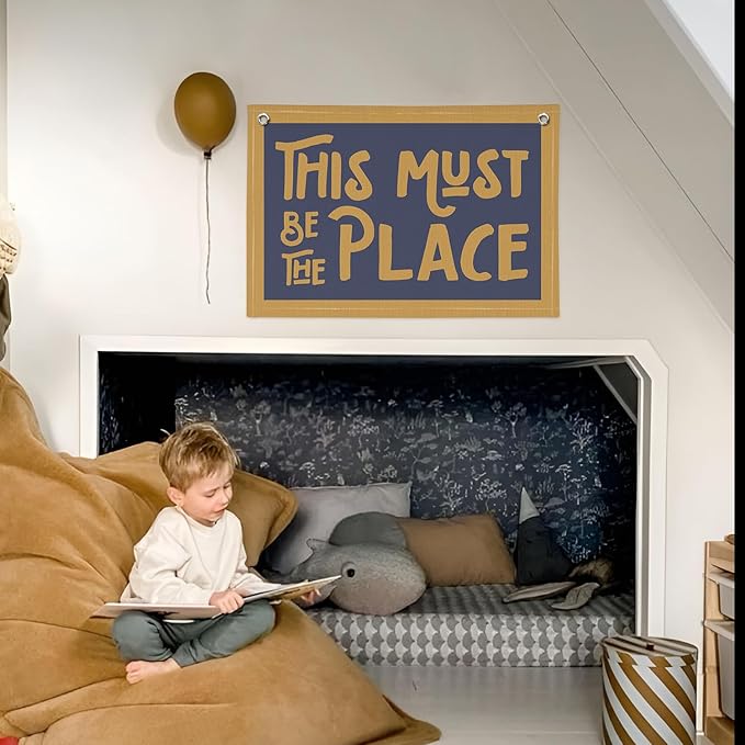This Must Be The Place Canvas Banner, Vintage Retro Banner Wall Hanging Flag Decor for Home Classroom Playroom