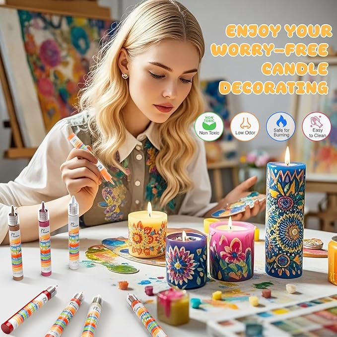 Candle Wax Pen, Easy to Use Glitter Painting Pen for All Crafter, 7 Glitter Colors Set for Candle Blessing Writing, Decorating & More DIY Crafts(15ml/0.5oz*7)