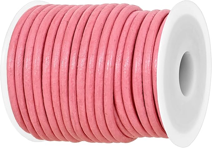 GENIQUE Real/Genuine Round Leather String Cord for Necklace, Bracelets, Jewellery, Braiding (3mm, Pink)