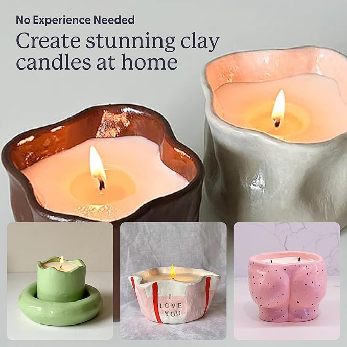 Sculpd Candle Making Pottery Kit for Adults with Air Dry Clay and Acrylic Paint Set, Non-Toxic Eco Soy Wax, Scented Fragrance Oil, Candle Glaze, Tools & Guide, 2 Candles, Peony Rose with Pastel Tones