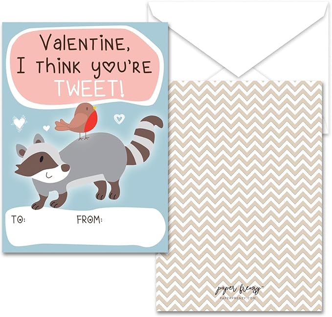 Paper Frenzy Woodland Animals Themed Valentines - 25 pack WITH ENVELOPES