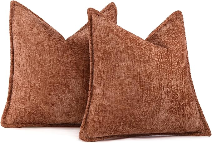 Pack of 2 Burnt Orange Fall Decorative Throw Pillow Covers 18x18 Cozy Soft Chenille Accent Vintage Square Couch Pillow Covers for Home Decor Bed Sofa Living Room