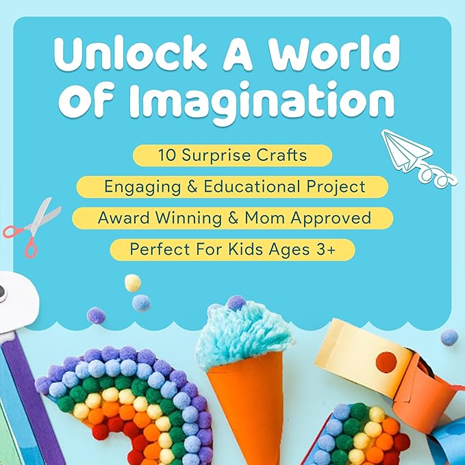 Craft Box for Kids - 10 Creative Arts and Crafts for Kids Ages 4-8, Fun, No Mess Educational Preschool & Homeschool Art Projects, Toddler Crafts Kit Supplies, Christmas Gift for Girls and Boys