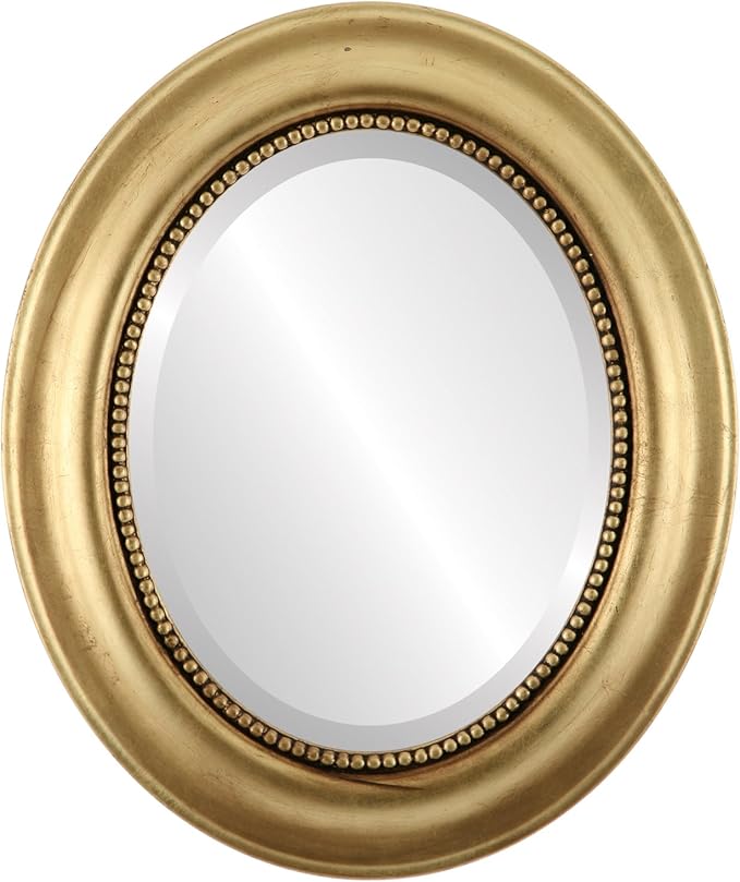 OVALCREST Oval Beveled Wall Mirror for Home Decor - Heritage Style - Gold Leaf - 27x33 Outside Dimensions