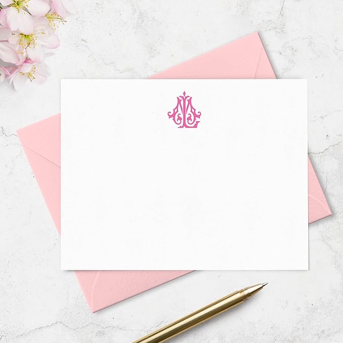 Fairmont & Grove Chic Interlocking 2 Letter Monogram Note Card and Envelope Stationery Set, Classic Monogrammed Personalized Stationary in Choice of Set Size and Colors (Monogram Only)