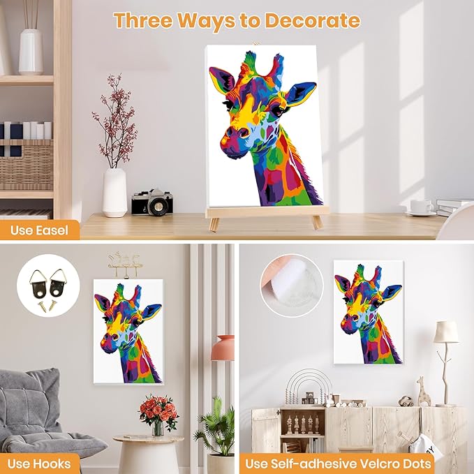 MXJSUA Giraffe Framed Paint by Numbers for Adults Beginners, Easy Adults' Paint-by-Number Kits on Canvas with Easel, Animal Acrylic Number Painting Crafts Kits Gifts for Home Decor, 8x12inch