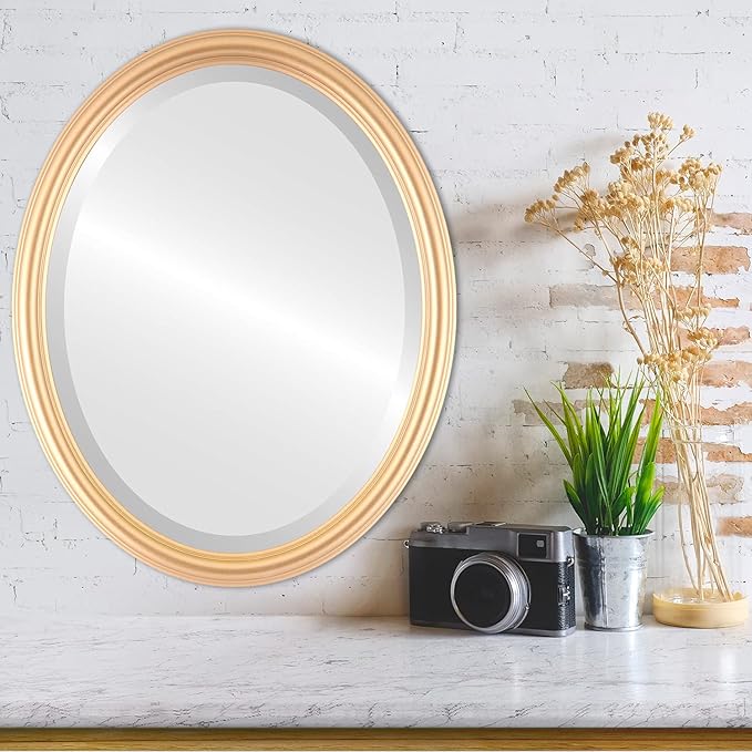 OVALCREST Oval Beveled Wall Mirror for Home Decor - Saratoga Style - Gold Spray - 20x26 Outside Dimensions