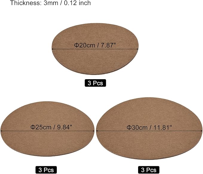 MECCANIXITY Plant Coasters 8 10 12 Inch Reversible Absorbent Waterproof Round Felt Pad Mat, Brown 9in1 Set