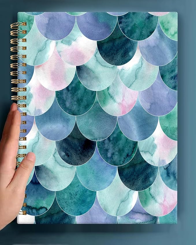 Spiral Journal Notebook,A5 Hardcover Lined Journals for Women 6 x 8.3 in,60 Sheets 120 Pages Thick Paper,Cute College Ruled Writing Notebook for Office Work School(Beautiful Green Mermaid Scales)