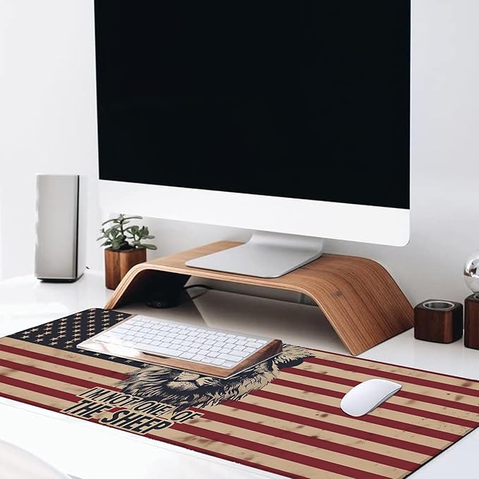 Cool Lion Large Gaming Desk Mat,Rubber Non-Slip American Flag Mouse Pad,31.5x11.8x0.12in Extended Powerful Patriotic Mousepad,Game Lover Mice Pads Gifts,Office Home Deskmat Decor
