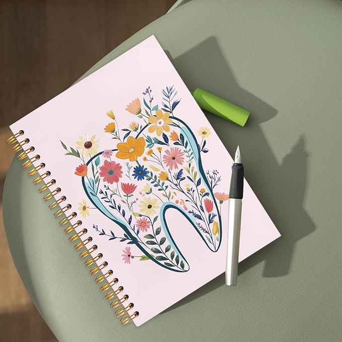 WUCHJ Dentist Gifts Notebook Journal, Dental Assistant Office Gifts for Women, Pink Floral Tooth Dental Spiral Notebook Journal for Note Taking, Dentist Office Supplies, 5.5x8.3 Inch