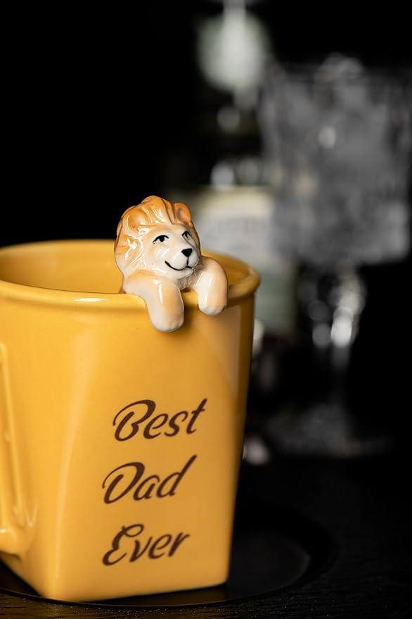 DIHOclub Father's Day Ceramic Coffee Mug with Lion Sculpture Best Dad Ever Gift, Handcrafted Lion King Mug for Dad, Unique Dad Gifts for Birthday, Christmas(12oz)