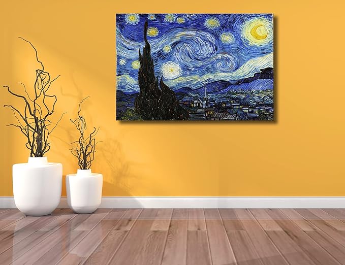 Starry Night, Vincent Van Gogh Canvas Wall art, Classic Paintings Framed Pictures Poster, Abstract Artwork Prints for Home Decor 24"x36"