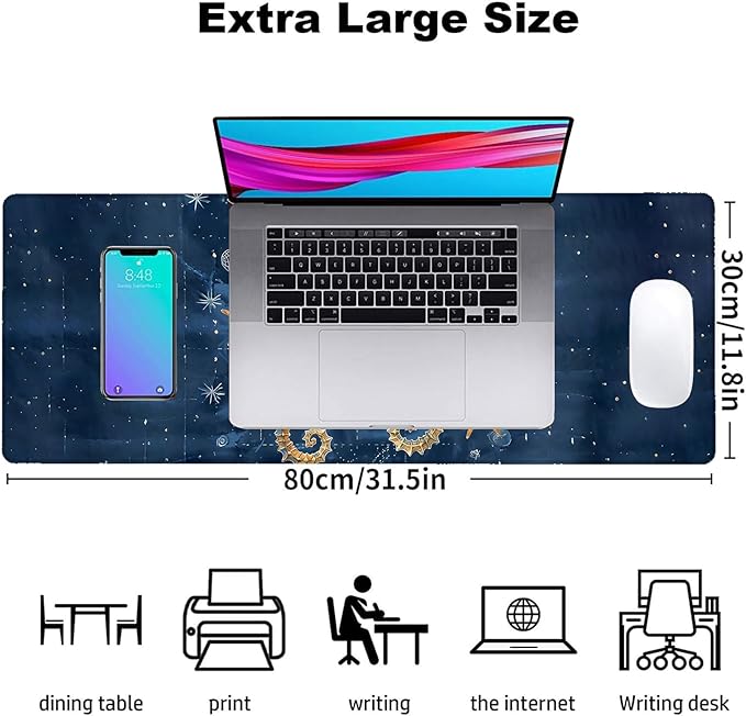 Elegant Seahorse Gaming Mouse Pad, Office Desk Mat, Anti-Slip Rubber Base Cool Aesthetic Mouse Pads for Computer Laptop Keyboard School Home Desktop Gamer Home Accessories Decor 31.5" x 11.8"