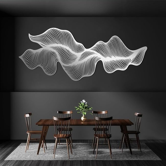 Abstract Line Metal Wall Art, Modern Luxury Line Metal Wall Decor, Irregular Geometric Wall Decor, Abstract Minimalist Line Wall Art, Contemporary Wall Hanging for Living Room (Silver, 59"x24"/150x62cm)