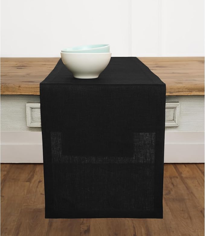 Solino Home Linen Black Table Runner 72 Inches Long - 100% Pure Linen Dining Table Runner 14 x 72 Inch for Winter, Easter - Fete