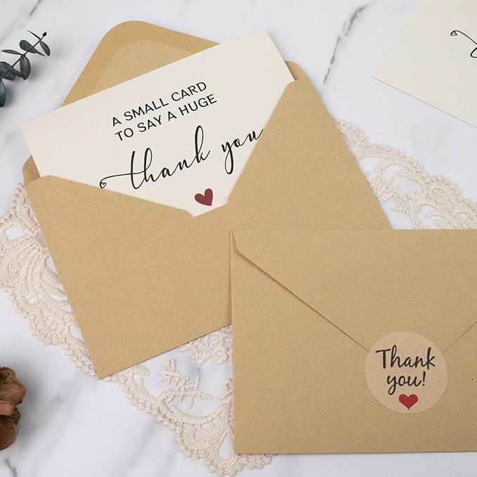 25 Pack 350GSM, Thank You Cards with Envelopes & Matching Stickers, Thank You Notes for Wedding, Business, Baby Shower, Small Business, Funeral, Graduation