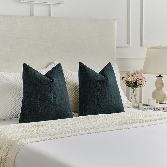 FUTEI Navy Blue Chenille Decorative Throw Pillow Covers 22x22 Inch Set of 2,Soft Cozy Faux Linen Textured Cushion Case,Farmhouse Home Decor for Couch Living Room